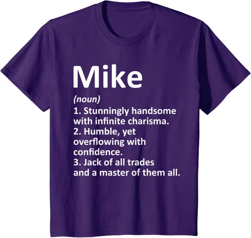 Vista 25 de MIKE Definition - Camiseta divertida para regalo de cumpleaños con nombre personalizado, Negro, S