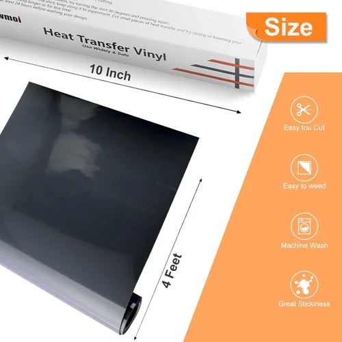 Vista 2 de Rollo de vinilo de transferencia de calor flocado HTV Flocado: 10 pulgadas x 4 pies para planchar para ropa de bricolaje (negro)