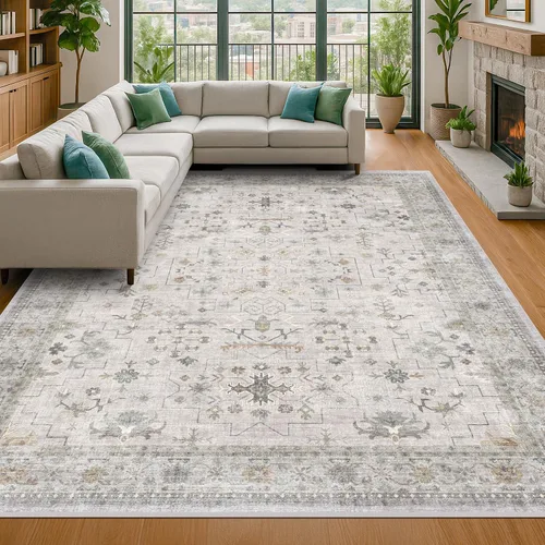 Vista 153 de Hazo Haus – Alfombra pequeña para entrada, cocina o baño, antideslizante con base de goma, resistente a las manchas y a la decoloración, diseño