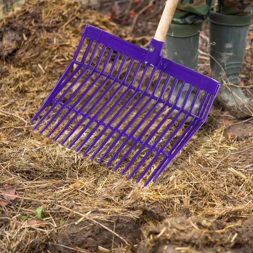 Vista 2 de Lasnten 6 piezas de cabeza de horquilla de estiércol a granel 18 dientes de paso, cabeza de repuesto con tornillos y tuercas, horquilla de plástico