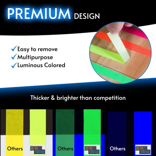 Vista 2 de Glow King Cinta Reactiva a Luz Negra que Brilla Regalos de fiesta de neón fluorescente UV premium para eventos Cinta de colores luminosos