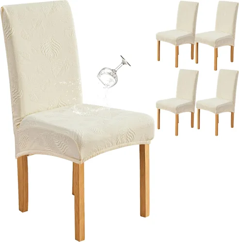 Vista 37 de Genina - Juego de 2 fundas impermeables para sillas de comedor, fundas para sillas de cocina, color beige