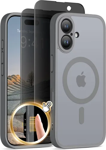 Vista 10 de GolbinBox - Funda magnética para iPhone 13 Pro Max, compatible con MagSafe, protección de cámara, protector de privacidad, funda translúcida mate, a