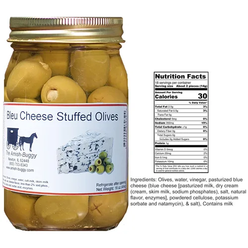 Vista 2 de Aceitunas grandes rellenas - Dos frascos de 16 oz. (aceitunas rellenas de queso Blau)
