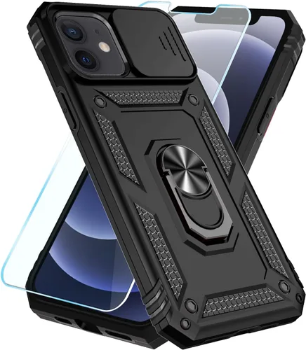 Vista 35 de SunStory Funda compatible con iPhone 12 Pro Max con protector de pantalla HD, cubierta de cámara deslizante y soporte de anillo giratorio