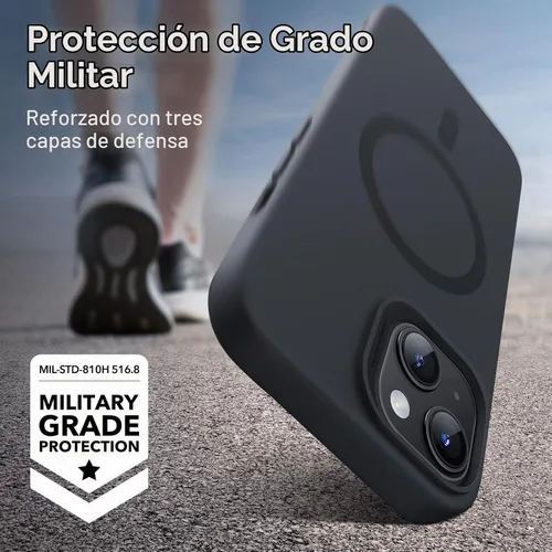 Vista 4 de ESR Funda para iPhone 15 con MagSafe, soporta carga magnética, funda delgada de silicona líquida, absorción de golpes, protección de pantalla y Negro