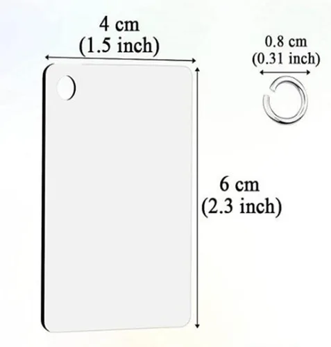 Vista 5 de Llavero de acrílico en blanco, 120 llaveros transparentes que incluyen 30 piezas en blanco acrílico, 30 borlas para llavero, 30 anillos para llavero