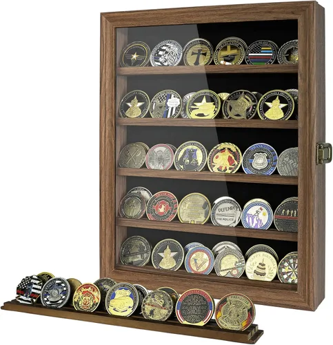 Vista 8 de Vitrina de Monedas de Desafío Militar con Vidrio Templado HD - Vitrina para Medallas de 5 Filas Gabinete Estante Caja de Sombra con Estantes