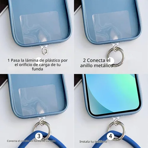 Vista 3 de Correa de silicona con forma de corazón para teléfono, correa de muñeca para teléfono celular con soporte para llaves, universal compatible con Beige