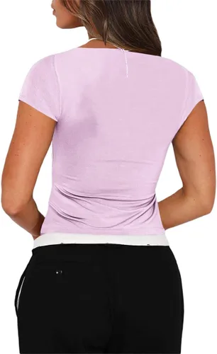 Vista 2 de Juakoso Camiseta sin mangas con tirantes para mujer, espalda descubierta, plisada, recortada, ajustada, cuello corazón, aberturas básicas