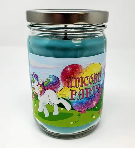 Vista 11 de Vela perfumada Unicorn Farts, aroma a refresco de uva, vela de cera de soja totalmente natural (3 mechas grandes, refresco de uva morada)