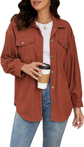 Vista 2 de Plus Size Corduroy Jacket for Women Casual Long Sleeve Button Down Shacket Jacket