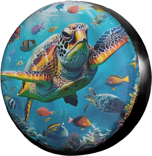 Vista 33 de Dujiea Bass Fish - Cubierta de neumático de repuesto con orificio para cámara de respaldo, cubierta universal de rueda y protector de neumáticos