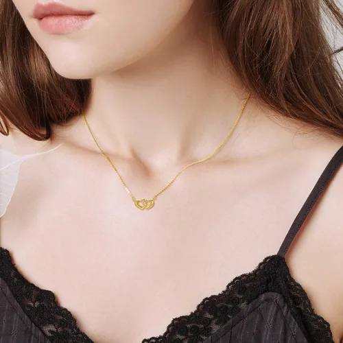 Vista 3 de SISGEM - Collar de oro de 18 quilates con doble corazón para mujer grabado en oro fino regalo para ella 172in