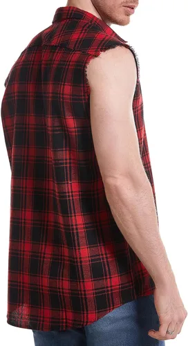 Vista 2 de Camisa sin mangas a cuadros para hombre, camisas vaqueras con botones