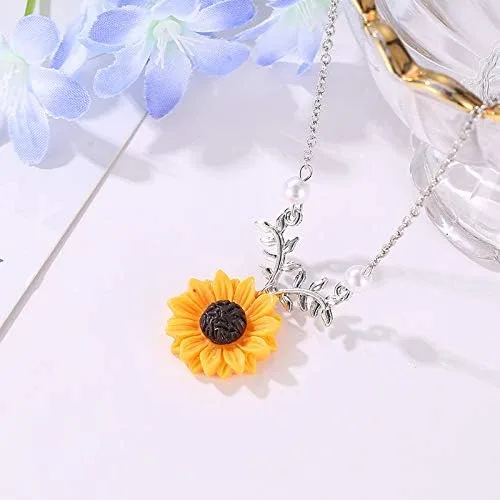 Vista 2 de Collar de regalo inspirador para mujeres y niñas, collares de girasol para mamá, collar de girasol plateado, regalos de girasoles para mujeres