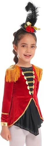 Vista 3 de Aislor Kids Girls Circus Ringmaster Lion Tamer Costume Tassels Leotard Dress Halloween Drum Majorette Outfits Dancewear