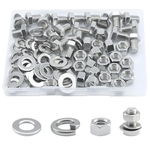 Vista 27 de Tornillo de cabeza hexagonal 1/4-20 x1 (20 unidades), tuercas de bloqueo, kits de arandelas planas y de bloqueo, acero inoxidable 304 18-8