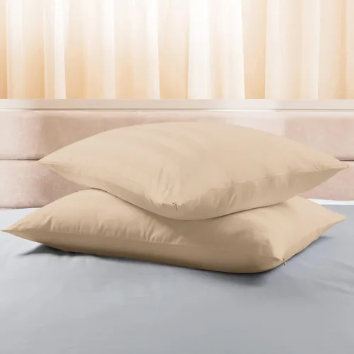 Vista 28 de Juego de 2 protectores de almohada estándar, 100% algodón egipcio con cremallera, 400 hilos, tejido satinado, algodón, color beige, fundas