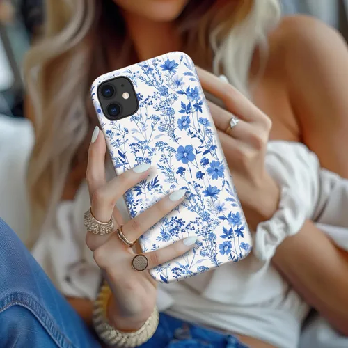 Vista 6 de Funda para iPhone 12 Mini, compatible con carga inalámbrica, protección de doble capa con elegante diseño de flores silvestres, silicona suave +