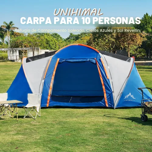 Vista 8 de uniHimal Tents for Camping, Waterproof 10 Person Family Tent with Double Layer & 4 Large Mesh Windows, Weather Resistant Easy Setup 2 Room Big Tent