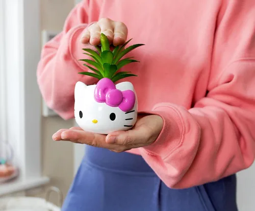 Vista 5 de Silver Buffalo Sanrio Hello Kitty Face - Mini maceta de cerámica de 3 pulgadas con suculentas artificiales