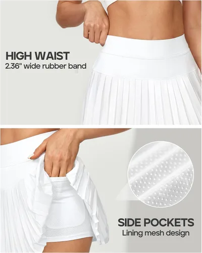 Vista 2 de Ewedoos Falda de tenis para mujer con pantalones cortos, faldas de tenis plisadas para mujer, faldas pantalón para mujer, falda atlética para golf