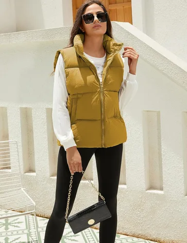 Vista 4 de Tanming Chaleco acolchado negro para mujer, con cremallera, ligero, sin mangas, para invierno, con capucha