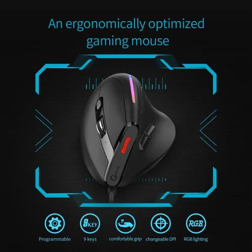 Vista 3 de zelotes Ratón ergonómico de computadora USB con cable vertical programable, con memoria integrada para juegos de oficina, versión 2022