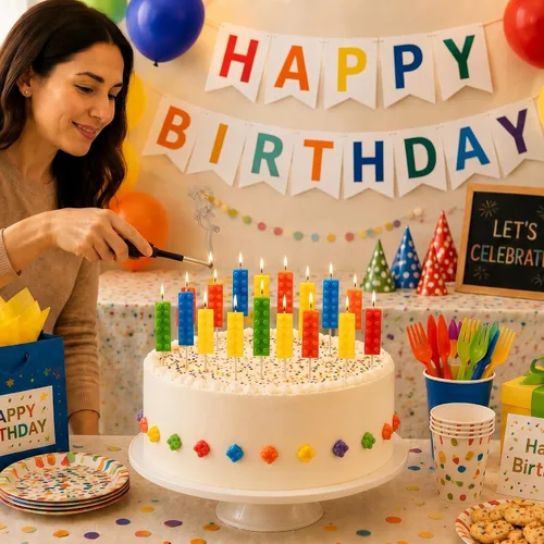 Vista 2 de BBTO - 16 velas de bloques de construcción para tartas de cumpleaños