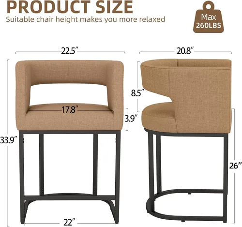 Vista 2 de ABET 26" Linen Counter Height Bar Stools Set of 1 for Kitchen Island, Brown