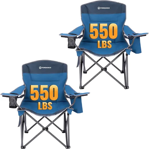 Vista 10 de FUNDANGO Silla de campamento de gran tamaño para adultos, silla de césped plegable portátil de servicio pesado con asiento y respaldo acolchados