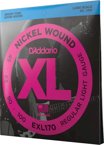 Vista 17 de D'Addario Cuerdas para Bajo Eléctrico, XL Níquel, EXL170M, Calibre Regular Ligero 45-100, Escala Media, Juego de 4 Cuerdas, Paquete de 1