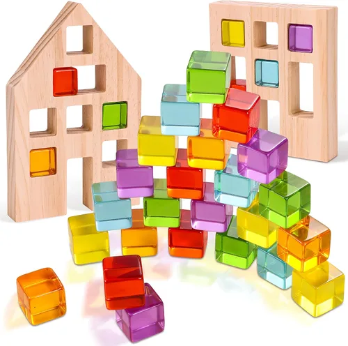Vista 9 de Woodtoe Montessori - Juguete apilable para niños de 3, 4, 5, 6 años, bloques de construcción arcoíris para niños pequeños, bloques apilables