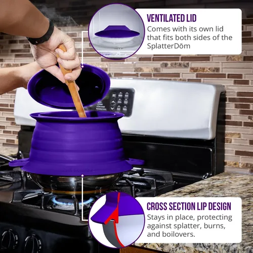 Vista 24 de L.I.Q - Protector de salpicaduras de silicona, se adapta a macetas de 8 y 10 pulgadas (20 y 9.8 in), apto para microondas y duradero, incluye tapa