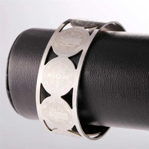 Vista 4 de U7 Christian Bracelets Stainless Steel 18K Gold Plated Cross Bracelet, Saint Bendict Bracelet, Rosary Bracelets for Men Women