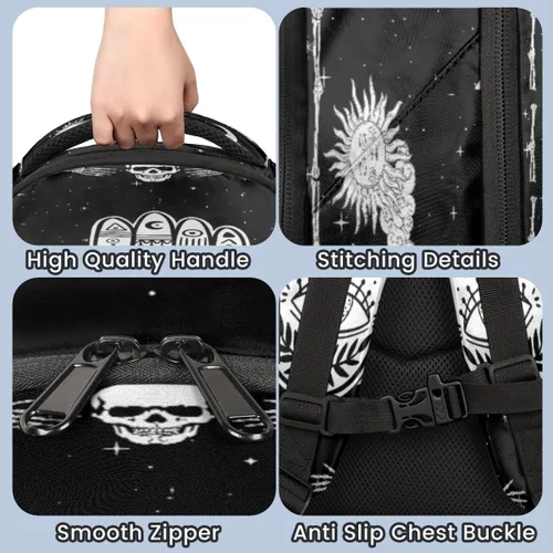 Vista 6 de FZDXZJJ Custom Name Backpack for Boys Girls Teens Space Skull Personalized 16 Inch Kids Backpack Galaxy Moon Middle Schoolbag Primary Elementary