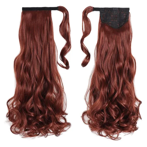 Vista 17 de Extensiones de cabello para cola de caballo, extensión de cola de caballo roja de 16 pulgadas, corta, ondulada, rizada, envolvente, cola de caballo