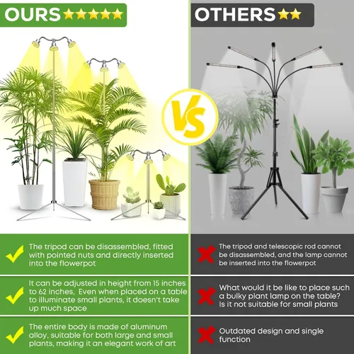 Vista 2 de Luces de crecimiento de espectro completo para plantas de interior de 15 a 62 pulgadas de altura ajustable de aleación de aluminio lámparas