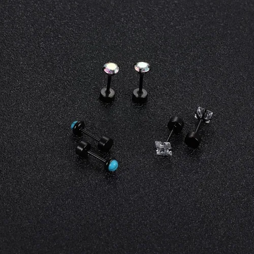 Vista 4 de TEN MIRO Juego de 18 pares de aretes pequeños para cartílago para mujeres y hombres, acero inoxidable 316L, 20G, cartílago, hélix, luna, estrella