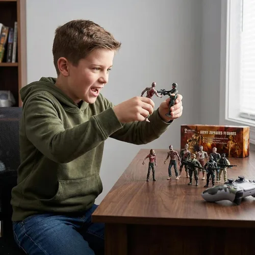Vista 5 de Figura de acción de hombres del ejército y zombi, juguetes realistas de escena de batalla zombi, colecciones de juguetes de Navidad, Halloween, Negro