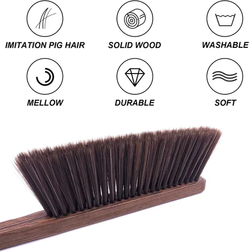 Vista 6 de Cepillos de limpieza de escoba de mano - Cepillo de cerdas suaves para limpiar coche/cama/sofá/corriente/jardín/muebles/ropa, mango de madera