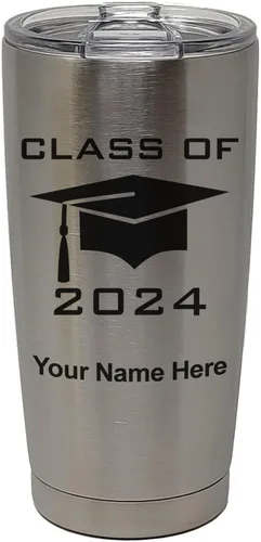 Vista 31 de LaserGram Vaso aislado al vacío de 20 onzas, grado de tapa clase de 2024, 2025, 2026, 2027, 2028, grabado personalizado incluido (negro)