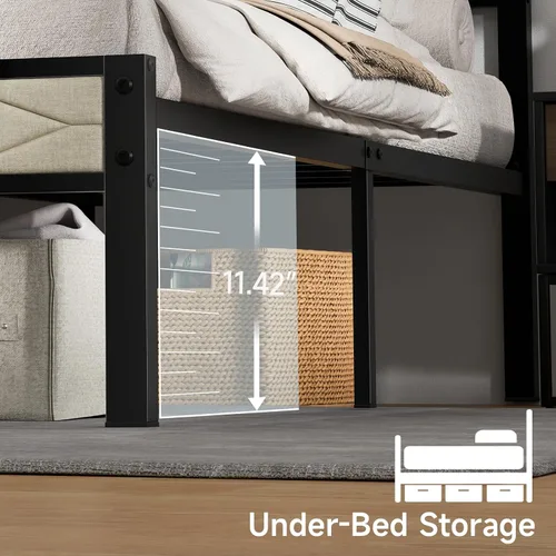 Vista 5 de Z-hom Base de cama matrimonial tapizada de fácil montaje y cabecera