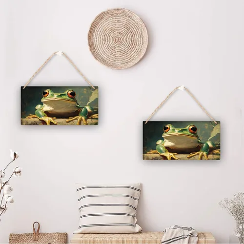 Vista 5 de Retro Frog Oil Art Wood Sign 12x6 Inch - Unique decorr for Gift Shop, Nature Center, Art Fair, Great for Gift Givers & Conservation Supporters