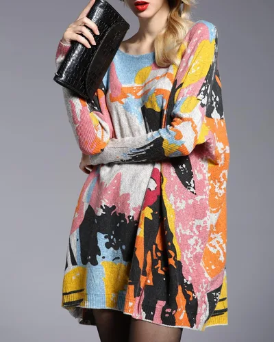 Vista 4 de ellazhu Sudadera casual de manga larga para mujer, ajuste relajado, cuello redondo, estampado DH38