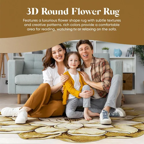 Vista 8 de Alfombra redonda de 2 pies con forma de flor, bonita alfombra de felpa con forma de flor, para dormitorio, suelo, sala de estar, alfombra 301 beige