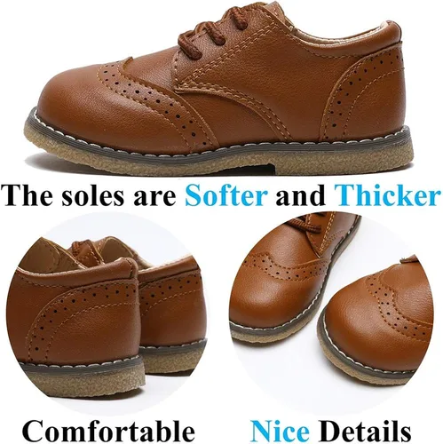 Vista 5 de Timatego Zapatos Oxford para niños y niñas, de piel sintética, con cordones, para la escuela, zapatos de vestir para bebés y niños pequeños