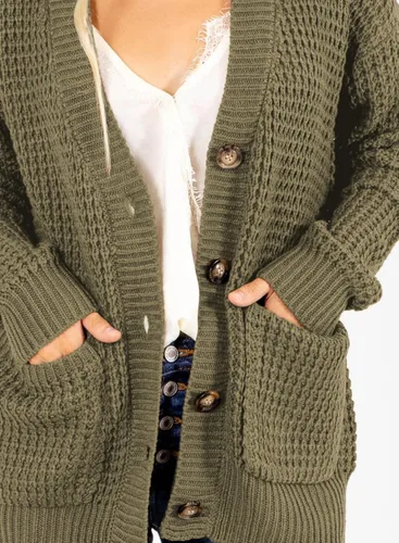Vista 5 de Astylish Cárdigan de punto gofre de gran tamaño con botones y bolsillo para mujer