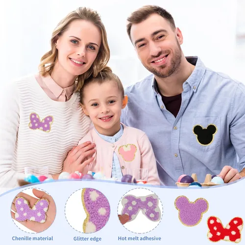 Vista 4 de DREMISI - 12 parches de felpilla para ratón, parches bordados con bonitos lazos de ratón para niños, parches bordados para planchar en la rodilla